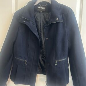 Express Dark Navy Blue Peplum Zip Blazer Jacket